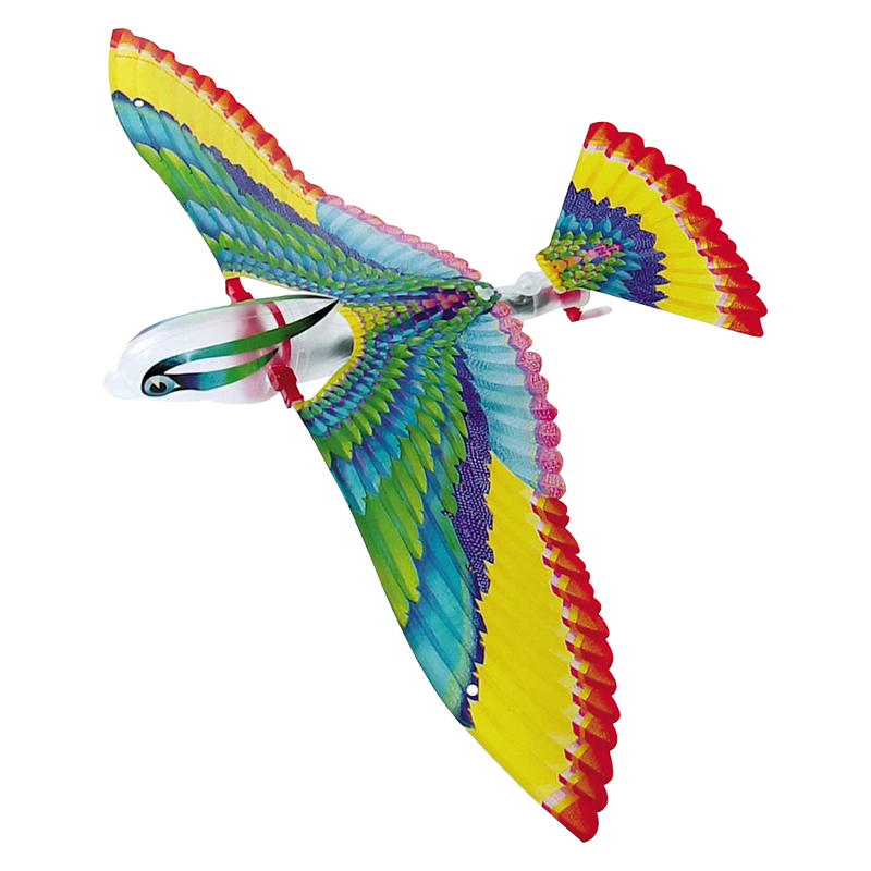 Colorful handcrafted flying bird toy with detailed feather patterns, designed for outdoor play and lawn games, perfect for children's toys and best seller collections.