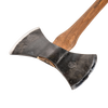 Handmade double bit axe with forged Swedish steel head and wooden handle, designed for wood cutting, featured in Farm, Garden & Tool, Farm Tools, Hand Tools and Hardware, Knives & Axes, Axes, Wood Cutting and Hauling, Best Sellers, and Promo Eligible collections.