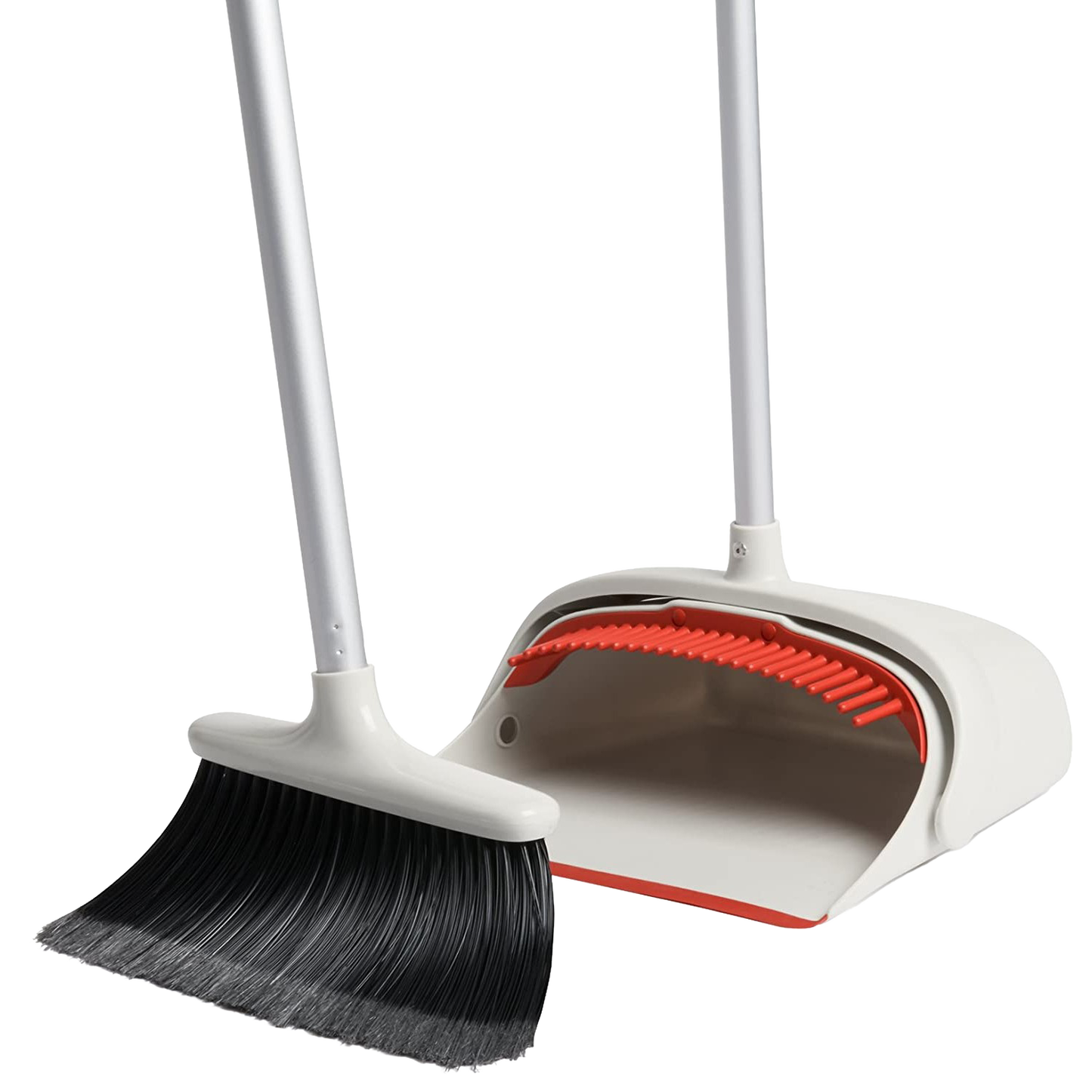 Set of broom and dustpan with an extendable handle, featuring soft flagged bristles and a wide mouth dustpan with red rubber edge, ideal for Home & Decor, Household Cleaning, and Cleaning Utensils collections.
