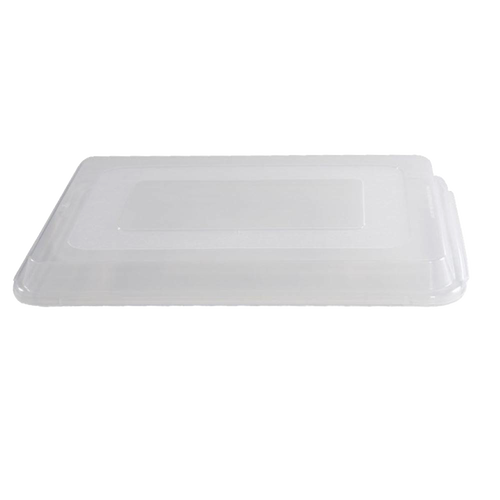 Clear durable plastic lid designed for standard half-sheet baking pans, perfect for kitchen storage, transporting baked goods, and included in cookware and baking supplies collections.