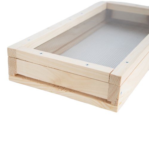 Handcrafted Amish-made 5-frame varroa mite screen base with fine metal mesh, designed for beekeeping and hive protection, featured in Farm, Garden & Tool, Beekeeping Supplies, USA Made, and Best Sellers collections.