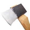 Handcrafted American-made axe head with polished carbon steel blade and rustic blackened poll, resting on an Amish-made hickory handle, featured in Farm, Garden & Tool and Knives & Axes collections.