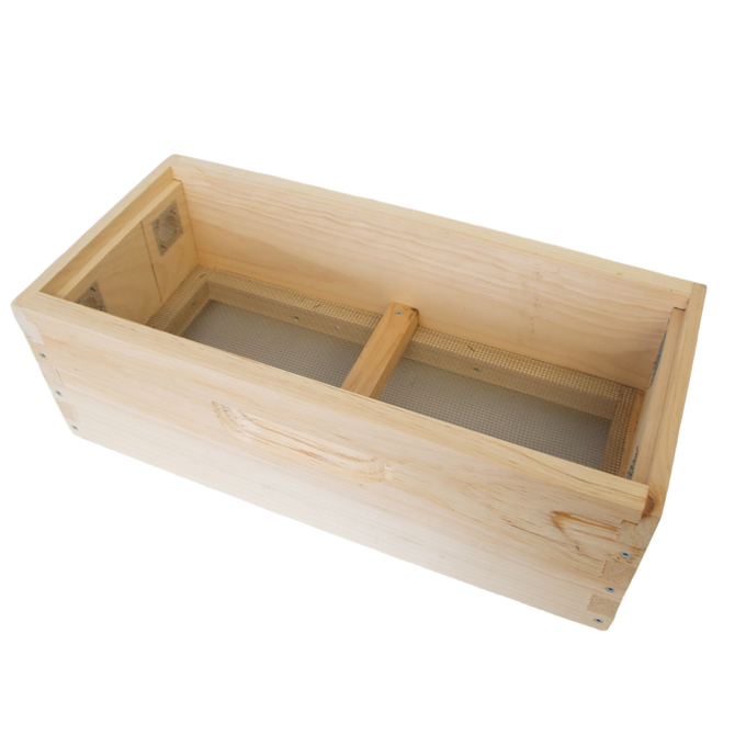 Handcrafted wooden quilt box with mesh bottom for ventilation, designed to control moisture in beekeeping, Amish made in USA, featured in Farm, Garden & Tool and Beekeeping Supplies collections.