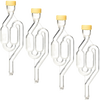 Set of four clear glass S-shaped airlocks with yellow stoppers, designed for slower fermentation in Kitchen & Food, Food Preservation, and Fermenting and Pickling collections.