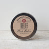 Handcrafted metal tin of natural relief foot balm with simple brown label, soothing balm made in USA, part of Health & Wellness, Balms, Creams and Lotions, and Best Sellers collections.