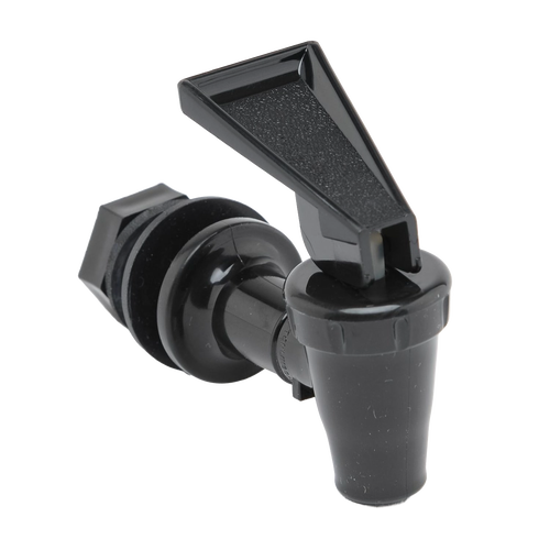 Standard black replacement spigot with wingnut and washers for water filters, suitable for emergency supplies, appliances, and water treatment collections.