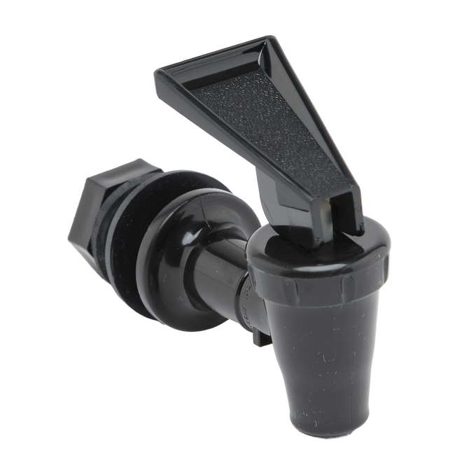 Standard black replacement spigot with wingnut and washers for water filters, suitable for emergency supplies, appliances, and water treatment collections.