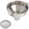 Wide-mouth stainless steel funnel with a detachable fine mesh strainer, ideal for kitchen tasks including food preservation, canning, and cooking helpers.