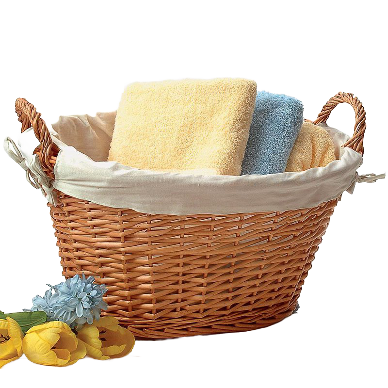 Handcrafted split willow laundry basket with fabric liner and sturdy handles, perfect for small laundry loads, bath towels, or toy storage, featured in Home & Decor and Laundry Supplies collections.