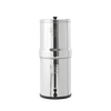 Highly polished stainless steel water filtration system with dual chambers and spigot, ideal for emergency supplies, water treatment, and best-selling household appliances.