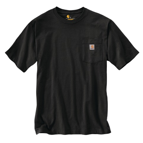 Handcrafted heavyweight cotton black pocket t-shirt with rib-knit crewneck and durable side-seam construction, featured in Health & Wellness, Clothing and Accessories, Best Sellers, and Promo Eligible collections.