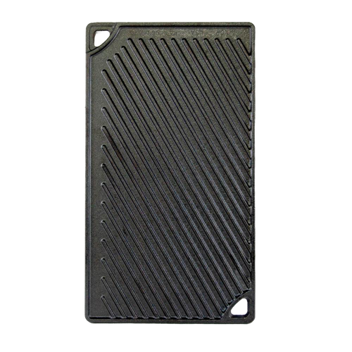 Rectangular cast iron griddle with diagonal ridges on one side, designed for even heat retention and grilling, part of Kitchen & Food, Cookware, Cast Iron, USA Made collections.