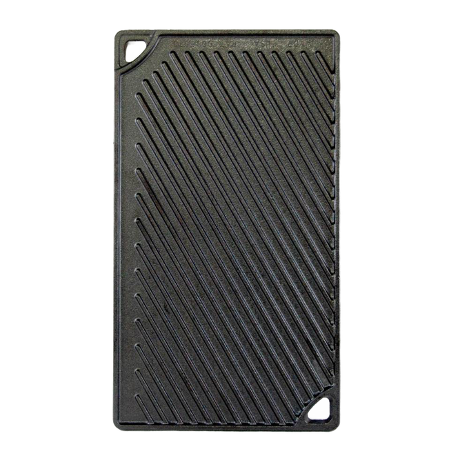 Rectangular cast iron griddle with diagonal ridges on one side, designed for even heat retention and grilling, part of Kitchen & Food, Cookware, Cast Iron, USA Made collections.