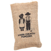 Handcrafted burlap bag with silkscreened Amish Country design, filled with popcorn, made in USA, ideal for Kitchen & Food, Snacks and Sweets, Popcorn, Best Sellers, and Promo Eligible collections.