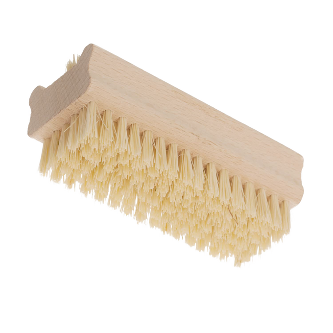 Handcrafted nail brush with firm natural bristles and untreated beechwood handle, designed for effective nail and finger cleaning, featured in Health & Wellness, Grooming and Personal Hygiene, Best Sellers, and Promo Eligible collections.
