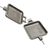 Square cast iron cooking iron with metal handle and wood grips, assembled in the USA, suitable for camping and outdoor use, featured in Farm, Garden & Tool, Camping, Best Sellers, and Promo Eligible collections.