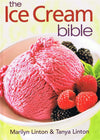 Cookbook cover featuring vibrant pink ice cream scoops garnished with fresh raspberries, blackberries, and a green leaf, part of kitchen and food collections.