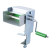 Sturdy metal pea sheller with a green handle crank and clamp base, designed for home kitchen use and specialty food preparation, made in USA, perfect for peelers and pitters collections.