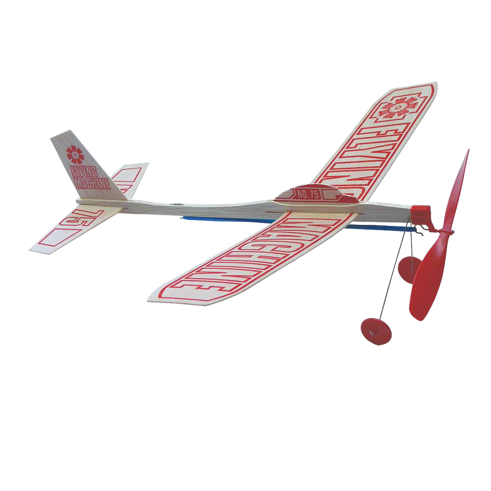Handcrafted balsa wood flying model with red propeller and wingspan marked with bold lettering, designed for outdoor play, part of USA Made and Children's Toys collections.