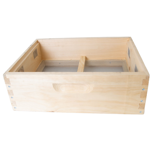Handmade wooden quilt box with ventilation screens and dovetail joints, crafted in the USA, designed to control moisture in beehives, featured in Farm, Garden & Tool and Beekeeping Supplies collections.