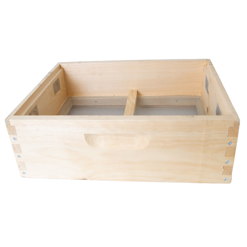 Handmade wooden quilt box with ventilation screens and dovetail joints, crafted in the USA, designed to control moisture in beehives, featured in Farm, Garden & Tool and Beekeeping Supplies collections.