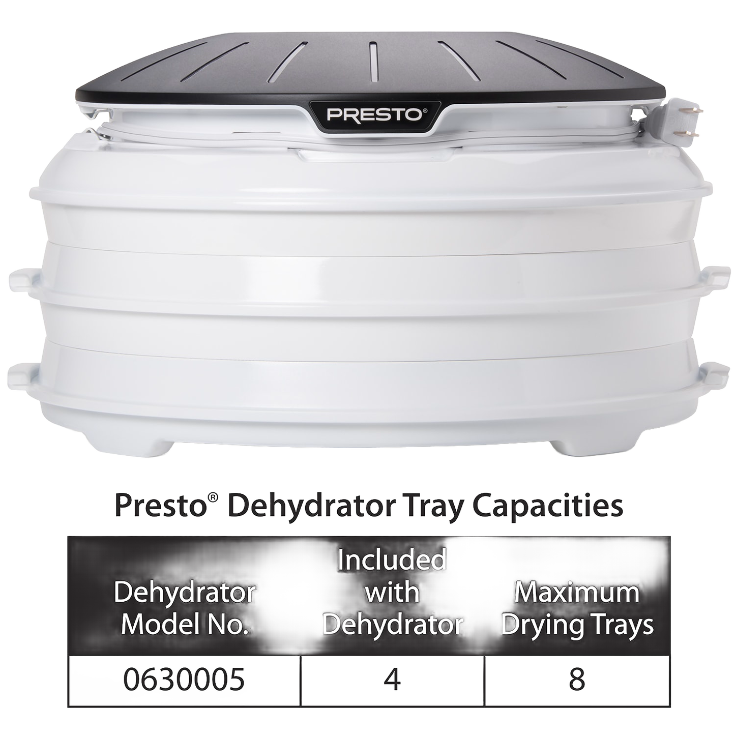 Stack of white plastic add-on drying trays with black lid for expanding food dehydrator capacity, featured in Kitchen & Food, Food Preservation, Drying, and Best Sellers collections.