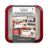 Red travel cover for 8x8 foil pans featuring a removable clear window for serving, designed for sturdy transport and protection in Kitchen & Food, Kitchen Gadgets, and USA Made collections.