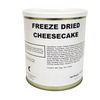 Can of freeze-dried cheesecake with clear label showing ingredients and nutritional information, ideal for long-term food storage in emergency supplies, kitchen, and freeze dried collections.
