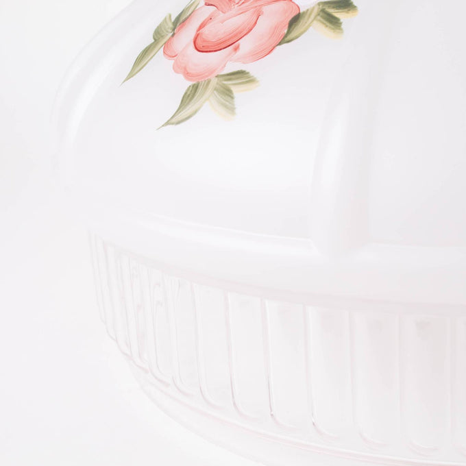 Handcrafted glass lamp shade with delicate red rose design and ribbed lower edge, perfect for Lamps & Lighting, Parts and Accessories, Lamp Shades, and Best Sellers collections.