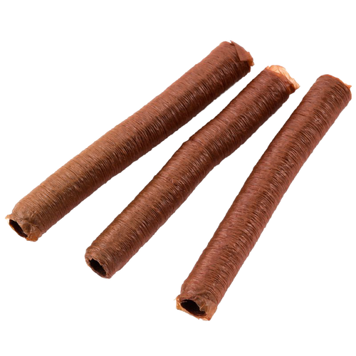 Three tightly coiled brown collagen sausage casings ideal for making snack sticks, featured in Kitchen & Food, Specialty Equipment, Butchering Supplies, and Best Sellers collections.