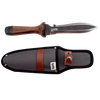Garden knife with a hardened steel blade and wooden handle next to a black fabric sheath with leather strap, ideal for digging and cultivating in Farm, Garden & Tool collections.