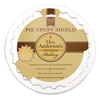 Round aluminum pie crust shield with scalloped edge to protect crust edges from burning during baking, reusable and dishwasher safe, ideal for baking supplies and kitchen gadgets.