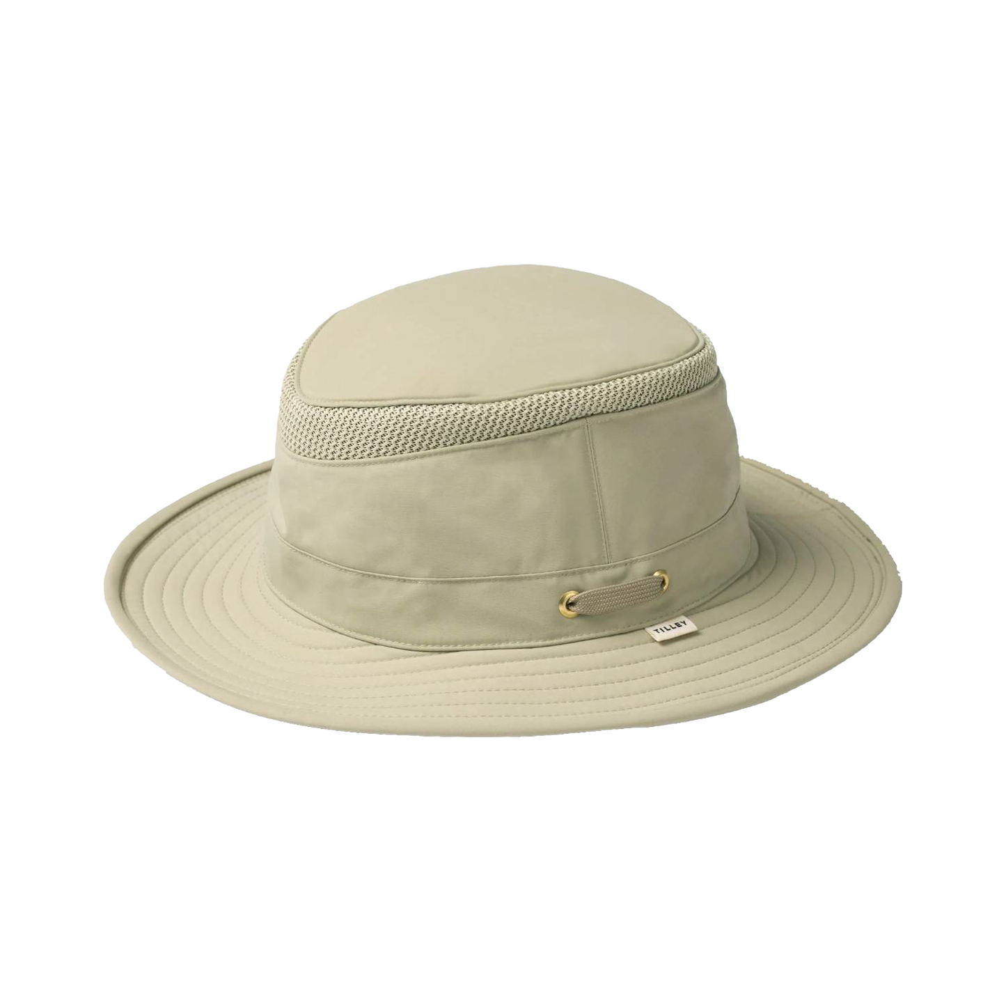 Khaki medium-brim hat featuring breathable mesh panels and moisture-wicking fabric for effective sun and rain protection, ideal for Health & Wellness, Camping, and Garden Accessories collections.