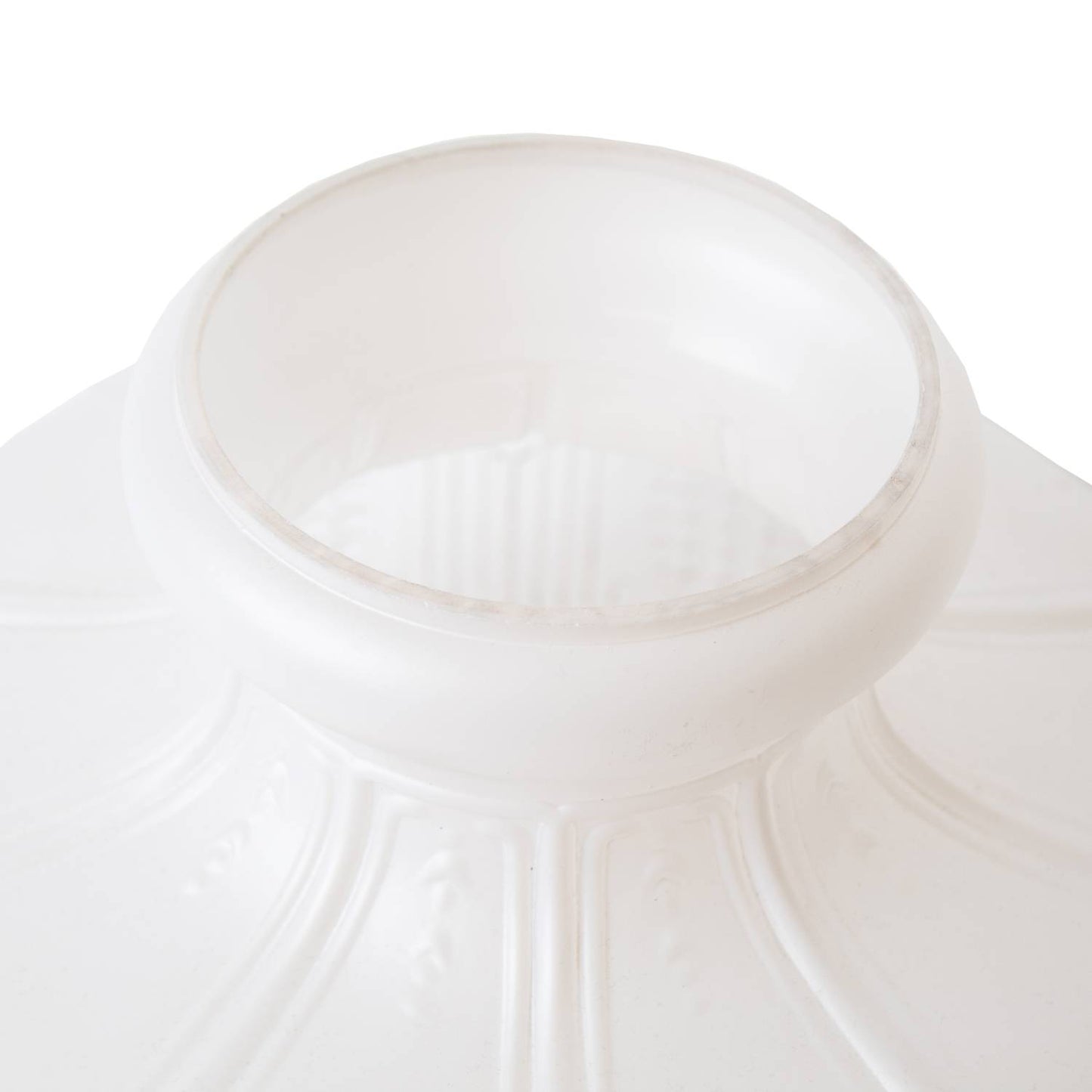 White frosted glass oil lamp shade with subtle vertical ribbing and embossed decorative detailing, suitable for Lamps & Lighting, Parts and Accessories, Lamp Shades, and Best Sellers collections.