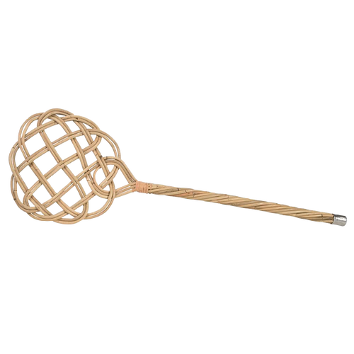 Handcrafted rattan reed carpet beater with an open woven design and long handle, an eco-friendly cleaning tool featured in Home & Decor and Household Cleaning collections.