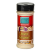 Clear plastic shaker bottle with black lid containing handcrafted sweet caramel popcorn seasoning, labeled Fat Free and made in the USA, featured in Kitchen & Food and Popcorn collections.