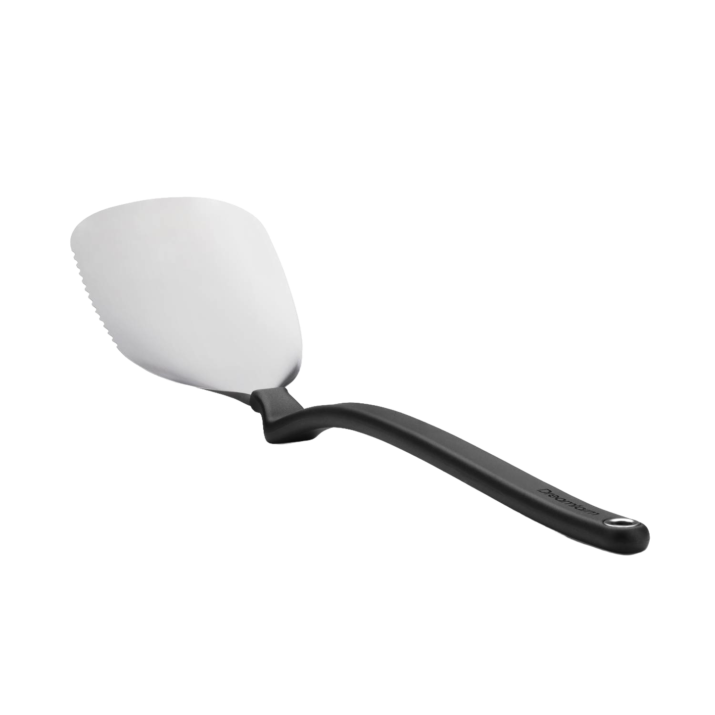 Flexible stainless steel grill spatula with a black ergonomic handle, designed for flipping, cutting, and scraping, featured in Kitchen & Food, Grilling, and Best Sellers collections.