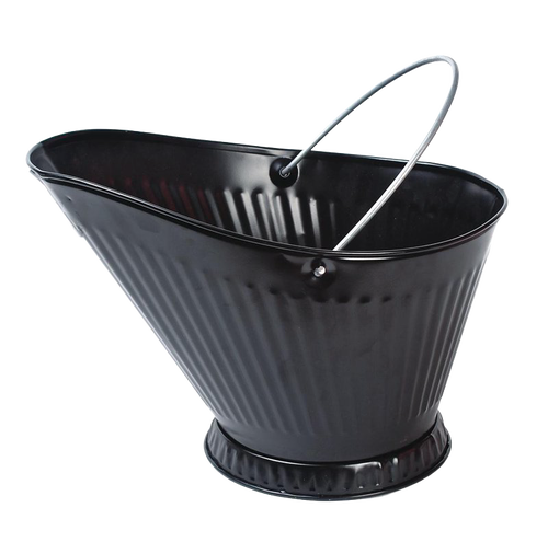 Handcrafted reinforced coal hod with continuous steel rod bail handle and dust-tight folded seams, designed for easy pouring and suited for Stoves, Hearth Accessories, and Best Sellers collections.