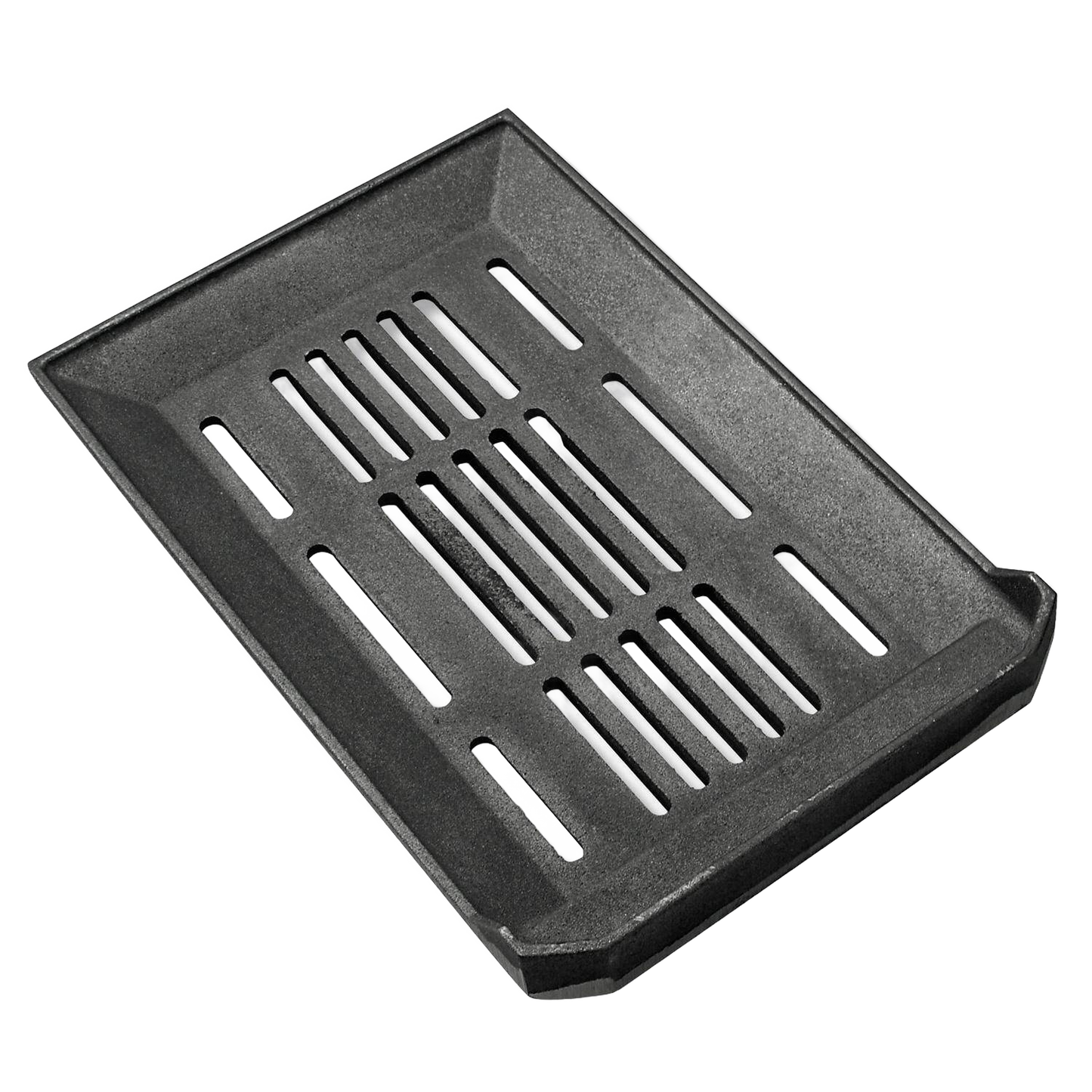 Black metal height adjustable grate with vented slots, designed to fit a cookstove firebox, featured in Stoves, Cookstoves, Hearth Accessories, Best Sellers, and Promo Eligible collections.