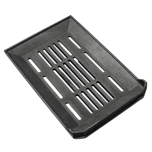 Black metal height adjustable grate with vented slots, designed to fit a cookstove firebox, featured in Stoves, Cookstoves, Hearth Accessories, Best Sellers, and Promo Eligible collections.