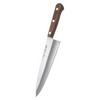 8-inch chef's knife with polished stainless steel blade and dark wood handle featuring brass rivets, crafted in USA for versatile food prep in kitchen knives and farm tool collections.
