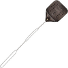 Handcrafted Amish made leather fly swatter with a tanned cowhide head and extended wire handle, perfect for pest control in farm, garden, and household settings.