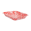 Small handcrafted red enamelware roasting pan with white splatter design, durable carbon steel, ideal for kitchen use in cookware, pots and pans, and best sellers collections.