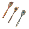 Three handcrafted pakkawood corner spoons featuring colorful, heat-resistant patterns in varied vibrant and natural tones, part of Kitchen & Food, Kitchen Gadgets, Cooking and Baking Helpers, Storage and Serving, Best Sellers, and Promo Eligible collections.