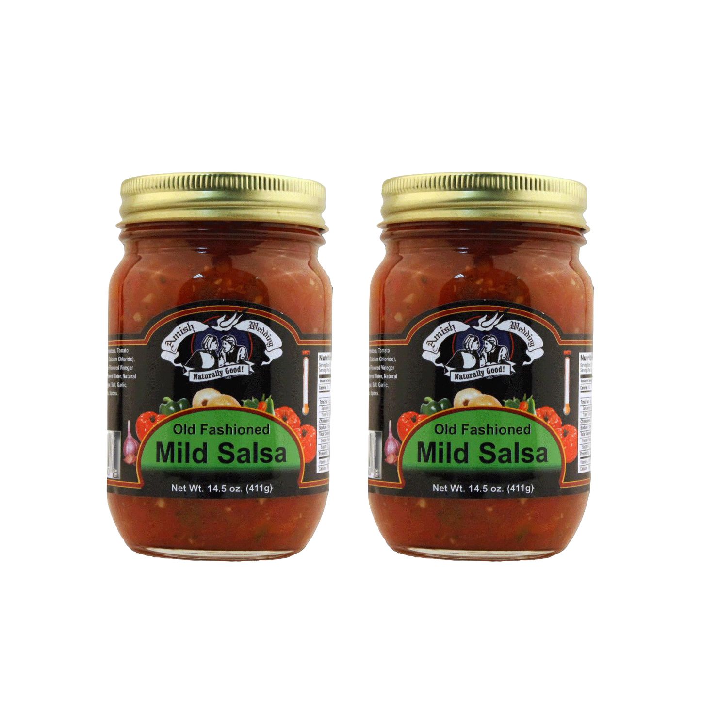 Two 14.5-ounce jars of handcrafted Amish-style Old Fashioned Mild Salsa with thick, chunky texture, made in USA, ideal for Kitchen & Food, Snacks and Sweets, Pantry, and Best Sellers collections.