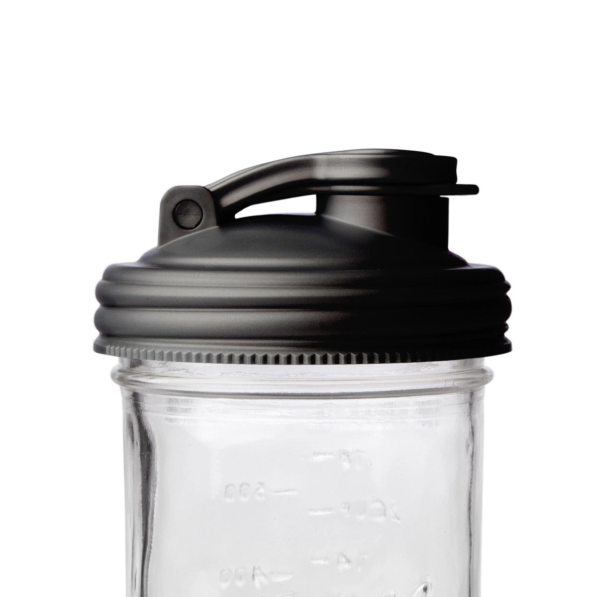 Black flip-top pour lid with carry loop made from durable no-break plastic, designed for wide-mouth mason jars, perfect for Kitchen & Food, Kitchen Gadgets, USA Made, and Best Sellers collections.