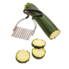 Stainless steel crinkle cutter with silicone grip cutting zucchini into decorative crinkle slices, ideal for Kitchen & Food, Food Prep, and Kitchen Gadgets collections.