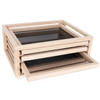 Handmade solid oak food drying rack with fiberglass trays, designed for kitchen use and food preservation, crafted in USA, ideal for drying and sustainable storage.