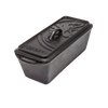 Rectangular cast iron loaf pan with embossed lid featuring a dragon design, suitable for baking bread, casseroles, and outdoor cooking in farm, kitchen, camping, and cast iron collections.