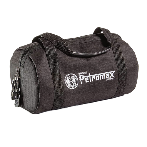 Black ripstop fabric transport bag with sturdy handles and zippered closure, designed to protect and carry fire kettle, featured in Kitchen & Food, Cookware, Cast Iron, and Best Sellers collections.